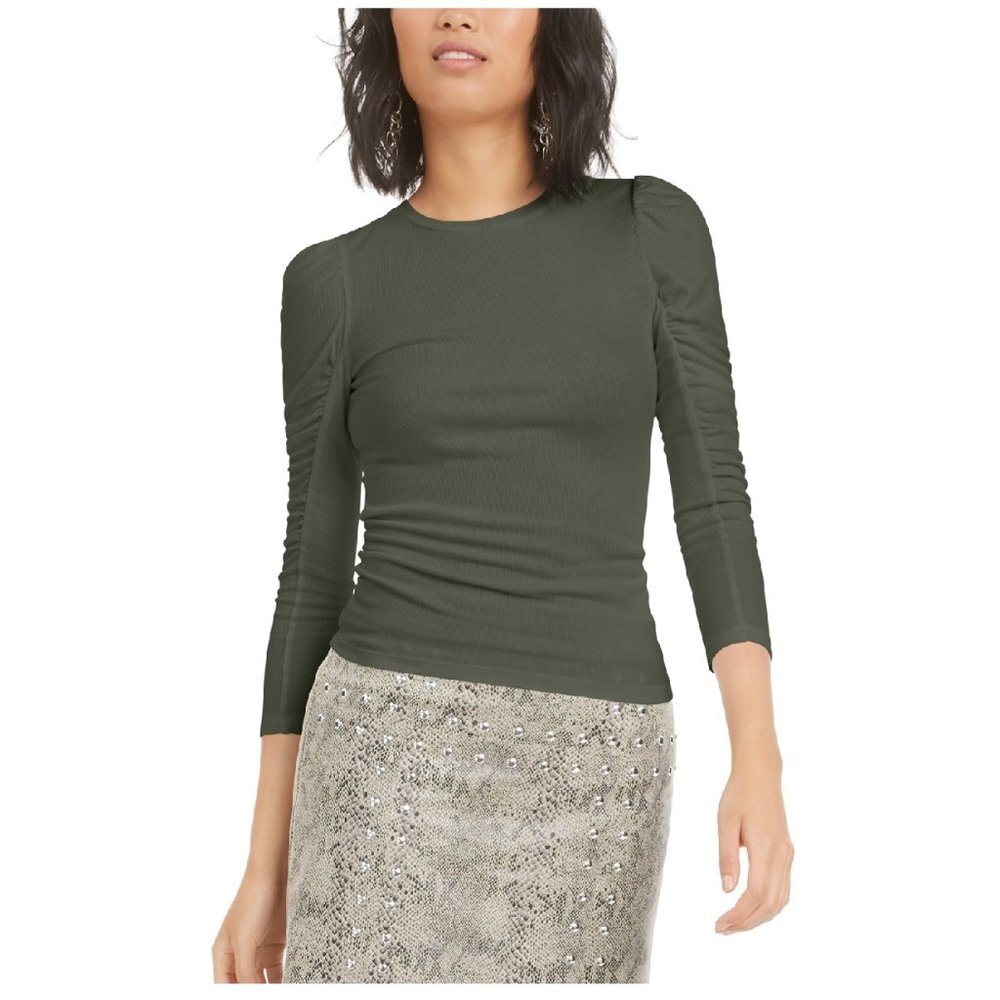 Bar III Ruched Puffed-Shoulder 3/4 T-Shirt